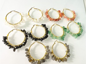 Assorted Gemstone Embellished Gold-Tone Hoop Earrings Set