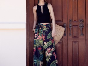 Bohemian Tropical Floral Print Wide-Leg Palazzo Pants