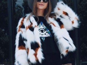 Fashionable Multicolor Faux Fur Coat