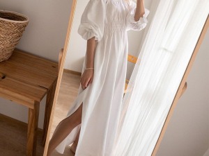 Bohemian Off-Shoulder White Maxi Dress with Puff Sleeves
