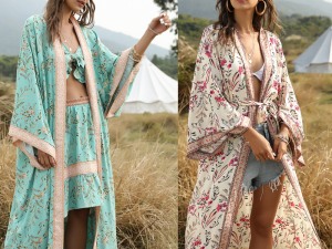 Floral Print Bohemian Style Kimono Cover-Up