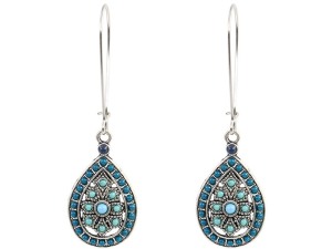 Bohemian Style Teardrop Silver Earrings with Turquoise and Lapis Lazuli Accents