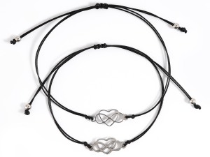 Adjustable Black Cord Bracelets with Silver Celtic Knot Charms Set