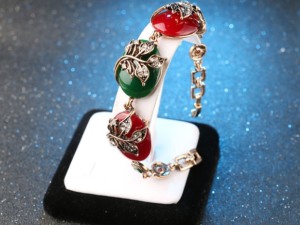 Elegant Multicolored Enamel Bracelet with Floral Design and Crystal Accents