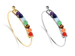 Chakra Healing Stone Embellished Bangle Bracelets in Gold and Silver Tones