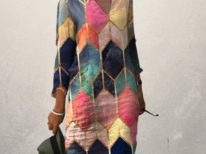 Women's Geometric Print 3/4 Sleeve Tunic Dress