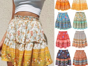 Bohemian Floral Print Tiered Mini Skirts in Assorted Colors