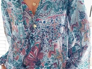 Bohemian Style V-Neck Paisley Print Long Sleeve Blouse