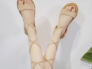 Bohemian Women's Strappy Lace-Up Gladiator Sandals in Neutral Tone"