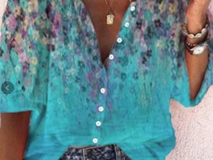 Women's Bohemian Floral Print V-Neck Button-Up Blouse