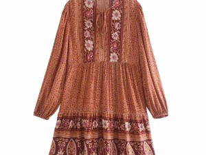 Bohemian Printed Long Sleeve Midi Dress