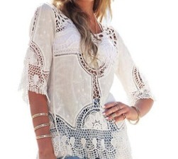 Boho Lace Crochet Panel Blouse