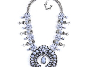 Vintage Silver-Tone Statement Necklace with Blue Gem Accents