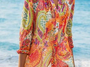 Bohemian Paisley Print Tie-Front Beach Tunic