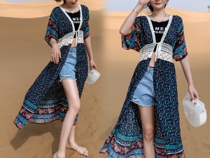 Bohemian Floral Print Kimono Cardigan with Denim Shorts and Graphic Tee Ensemble