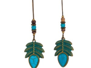 Bohemian Style Turquoise Leaf Dangle Earrings with Beaded Accents