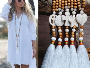 Bohemian  Wooden Bead Tassel Wall Hanging Set