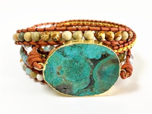 Boho Chic Turquoise Beaded Bracelet - Layered Strands and Elegant Centerpiece
