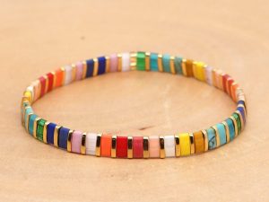 Multicolor Bohemian Tile Bead Stretch Bracelet