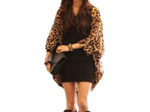 Leopard Print Open Front Cardigan with Classic Black Mini Dress and Accessories