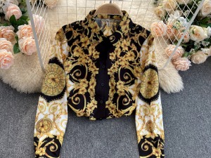 Baroque-Inspired Gold Embroidered Black Dress Shirt
