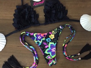 Floral Bohemian Style Two-Piece Bikini with Tassel Accents