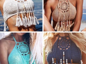 Women's Bohemian Crochet Fringe Halter Top Beachwear