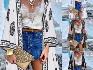 Bohemian Style Lace Trim Kimono