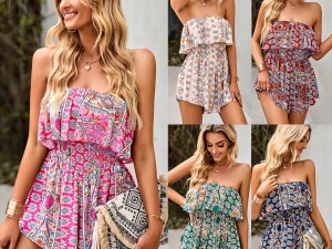 Bohemian Style Strapless Romper: Summer Collection in Various Patterns