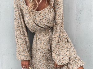 Floral Print Long Sleeve Mini Dress with Ruffle Hem