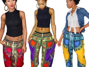 Bohemian Style Harem Pants for Women with Ethnic Print and Drawstring Waist