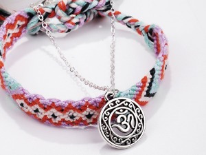 Multicolor Bohemian Braided Friendship Anklet with Om Charm Pendant