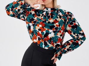 Floral Harmony High Neck Boho Blouse