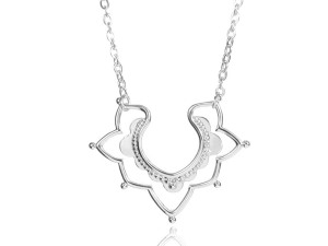 Elegant Silver Floral Outline Pendant Necklace with Crystal Accents