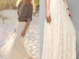 Ivory Lace Maxi Skirt with Elastic Waistband