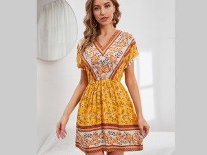 Bohemian Floral Print V-Neck Summer Dress