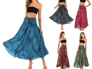 Bohemian Style Women's Peacock Print High-Waist A-Line Midi Skirts
