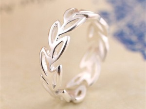 Silver Leaf Pattern Eternity Band Ring