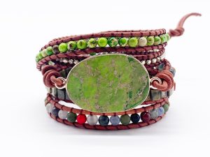 Bohemian Green Turquoise Stone Wrap Bracelet with Mixed Gemstone Accents