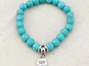 Turquoise Beaded Owl Charm Bracelet
