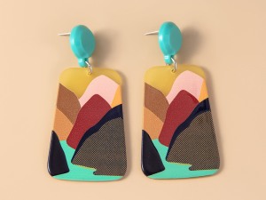 Abstract Geometric Landscape Design Drop Earrings in Vibrant Colors