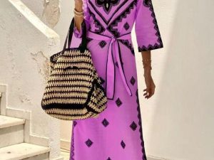 "Women's Ethnic Print Belted Maxi Dress