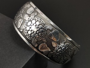 Vintage Floral and Paisley Etched Silver Cuff Bracelet