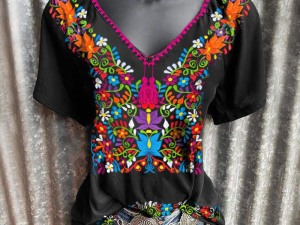 Bohemian Vibrant Traditional Embroidered V-Neck Blouse