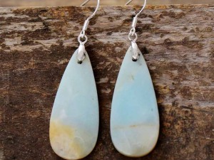 Handcrafted Teardrop Amazonite Gemstone Earrings with Sterling Silver Hooks