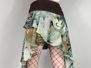 Bohemian Patterned Asymmetrical Skirt with Fishnet Tights