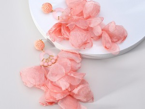 Pink Petal Drop Earrings with Gold-Tone Accent Beads