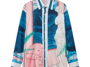 Men's Artistic Venus Print Long-Sleeve Button-Up Shirt
