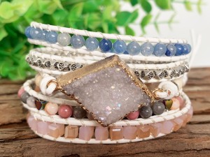 Bohemian Layered Beaded Bracelet Set with Druzy Charm