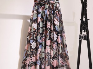 Floral Tapestry Pleated Maxi Skirt